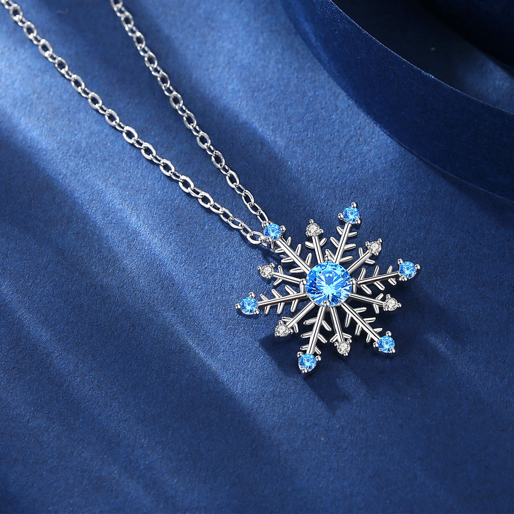 Simple Fashion Blue Zircon Snowflake Earrings Necklace Set display picture 2