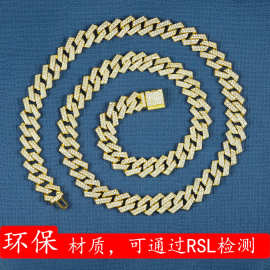 跨境爆款潮流欧美嘻哈项链菱形古巴链合金满钻项链外贸厂家批发