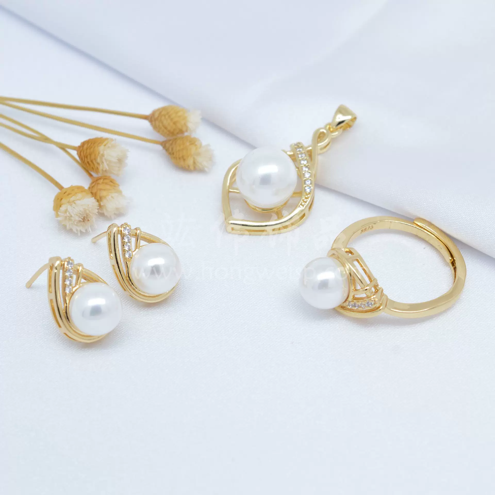 DIY饰品配件 铜镀真金水滴吊坠耳钉套装 吊坠戒指精品空托