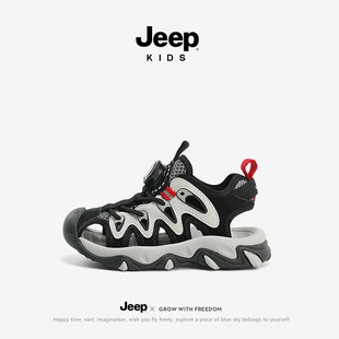 Jeep Boys Baotou Sandals Summer 2024 New Hollow Sports Children's Shoes Big Children's Rotating Buckle Beach Shoes