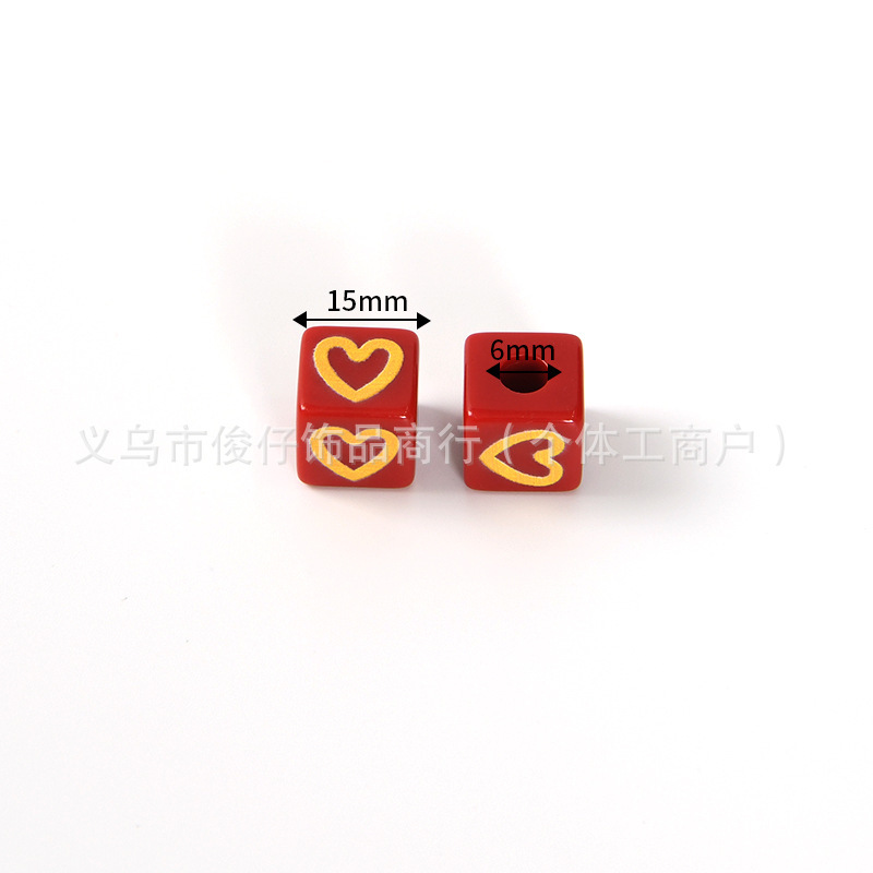 彩色串珠方块爱心手机链6mm大孔珠子diy饰品配件亚克力手工印花|undefined