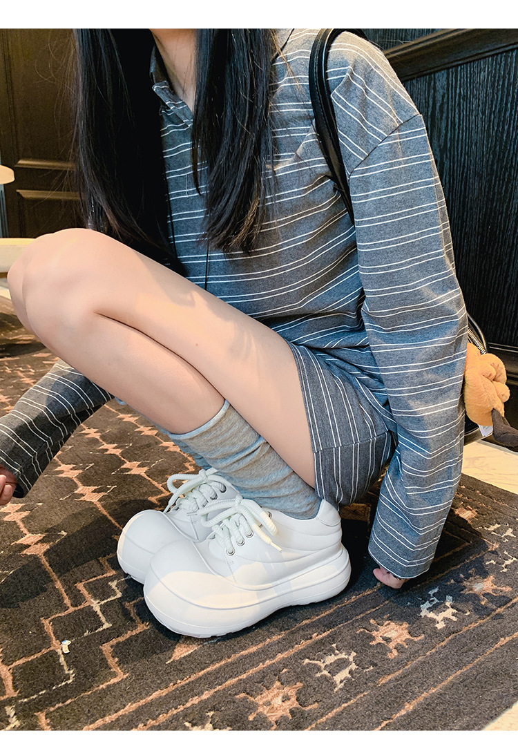 Giày sneaker nữ chunky đế dày da thật phối màu mũi to bản — màu đen, màu trắng chi tiết 13