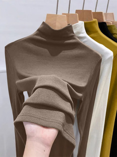 Semi-high collar solid color bottoming shirt for women autumn and winter new slim fit and stylish outer wear long-sleeved T-shirt top for women