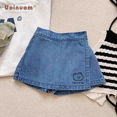 女の子デニムキュロット2025春夏新作韓国風子供ヒップスカートショートパンツかわいいカジュアルベビースタイル