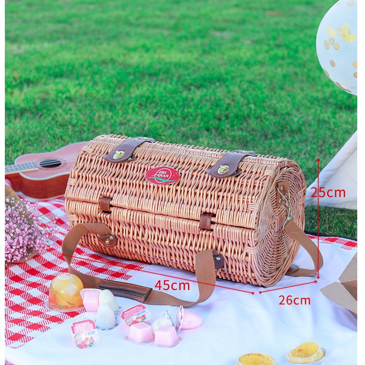 Fábrica de caña de mano con cubierta cesta de regalo de excursión con cubierta de platos cesto de almacenamiento ins cesto de picnic de sauce