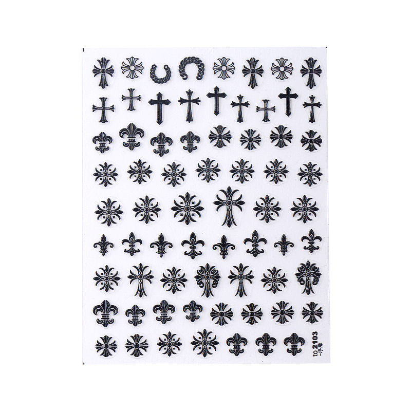 Avanzada uñas arte ganchillo corazón pegatinas dulce fresco retro punk oro y plata color tridimensional blanco y negro Cruz joyería de uñas