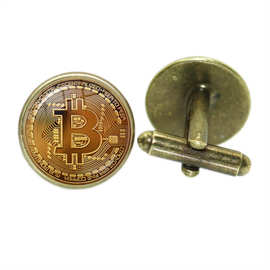 美国虚拟币BTC比特Bitcoin世界钱币衬衫首饰袖扣复古配饰
