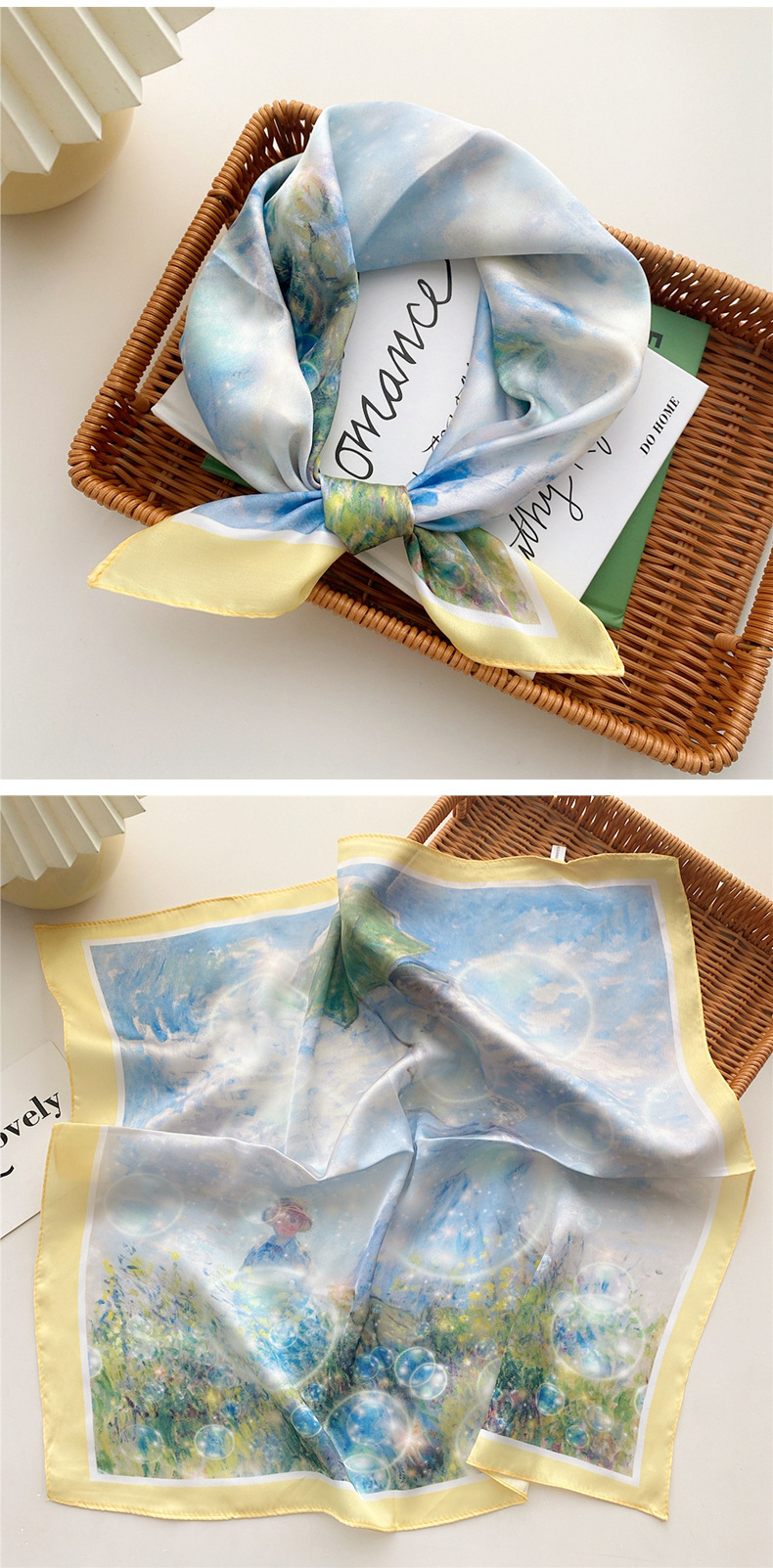 Multicolor Baifeiya Factory Direct Sales Silk Scarf Classification Fashion Sweet Thin Small Printing Square Towel Silk Women's Scarf 53*53