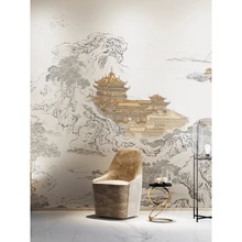 3d墙纸中式电视背景墙3d立体壁画宋式代美学墙布楼阁壁布2024新款
