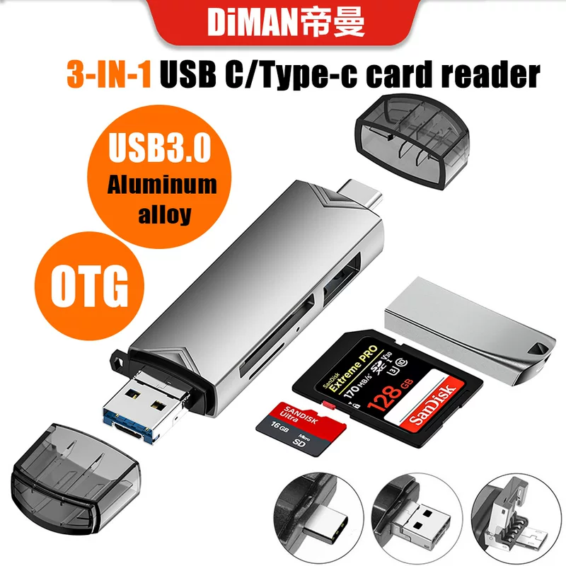 DM-HC61 Android Micro mobile phone tablet Type-C computer USB3.0 SD/TF card reader OTG expansion