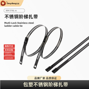304 Stepped Buckle Cable Black Cable Tie Nylon 11 Coated High Strength Anti-Aging Stainless Steel Cable Tie
