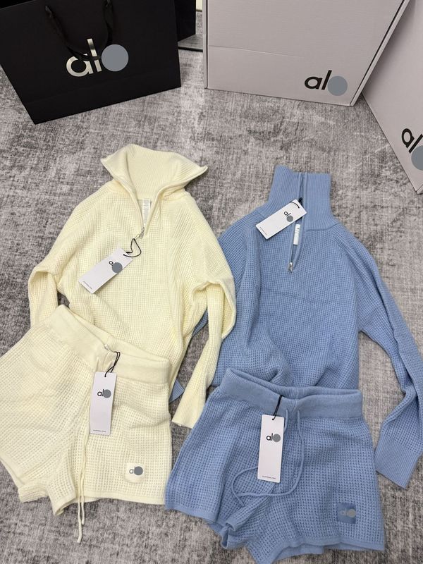 高品质现货Alo 华夫格 高领长袖毛衣女卫衣普拉提针织衫宽松上衣|undefined