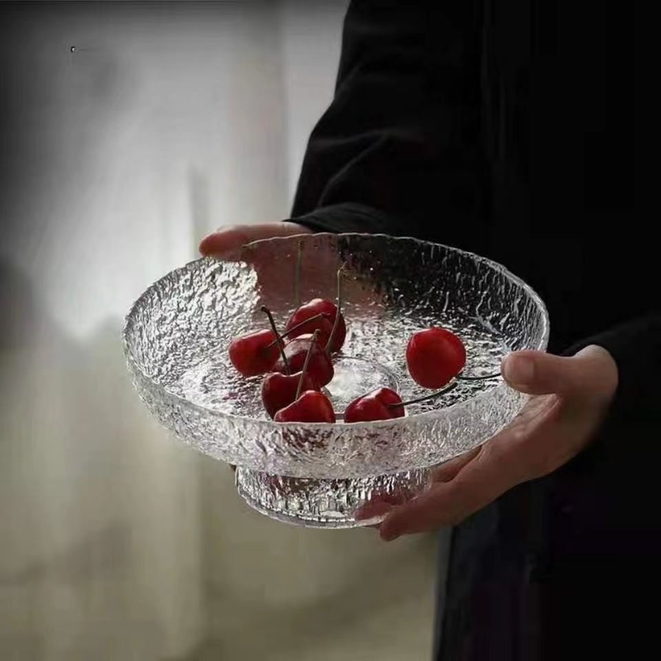 Platos de vidrio de pies altos, platos de frutas caseras de alta calidad, platos de frutas secas, platos de bocadillos, platos de comedor, adornos decorativos de alto valor