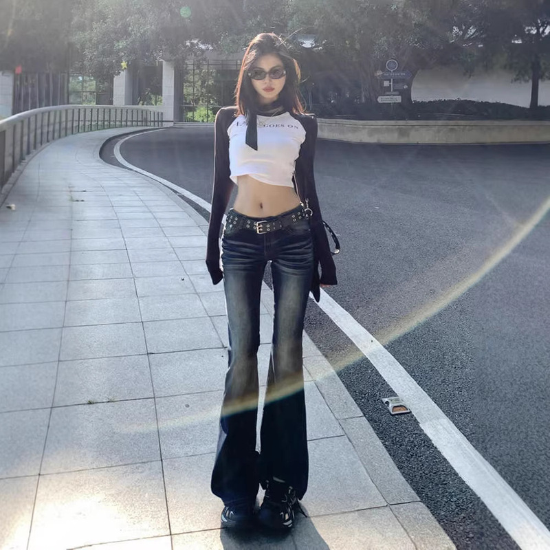 American Retro Low-Waist Hot Girl Style Flared Jeans for Women, 2026 Spring/Summer New Elastic Slim-Fit Bootcut Pants