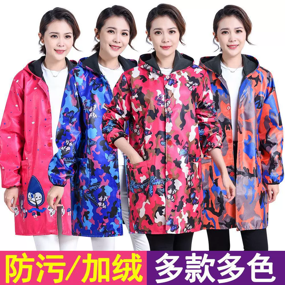 Водонепроницаемый и анти-грязный для взрослых мужчин и женщин фартук камуфляж толстый бархат длинный осенний и зимний кухонный комбинезон