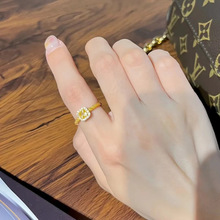 轻奢超闪小方糖黄钻戒指女18k金金黄水晶戒指时尚高级感爆款水贝