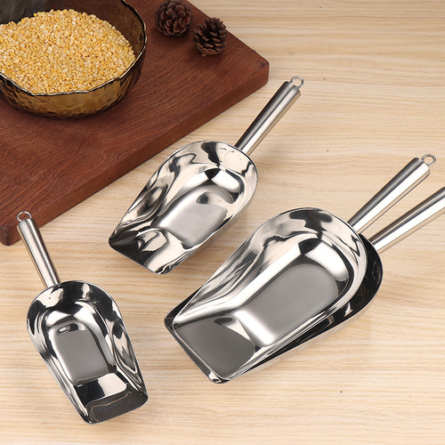 1cm extra thick stainless steel ice shovel, ice knocking handle, tea shovel, flour shovel, dried fruit popcorn shovel with hanging ring