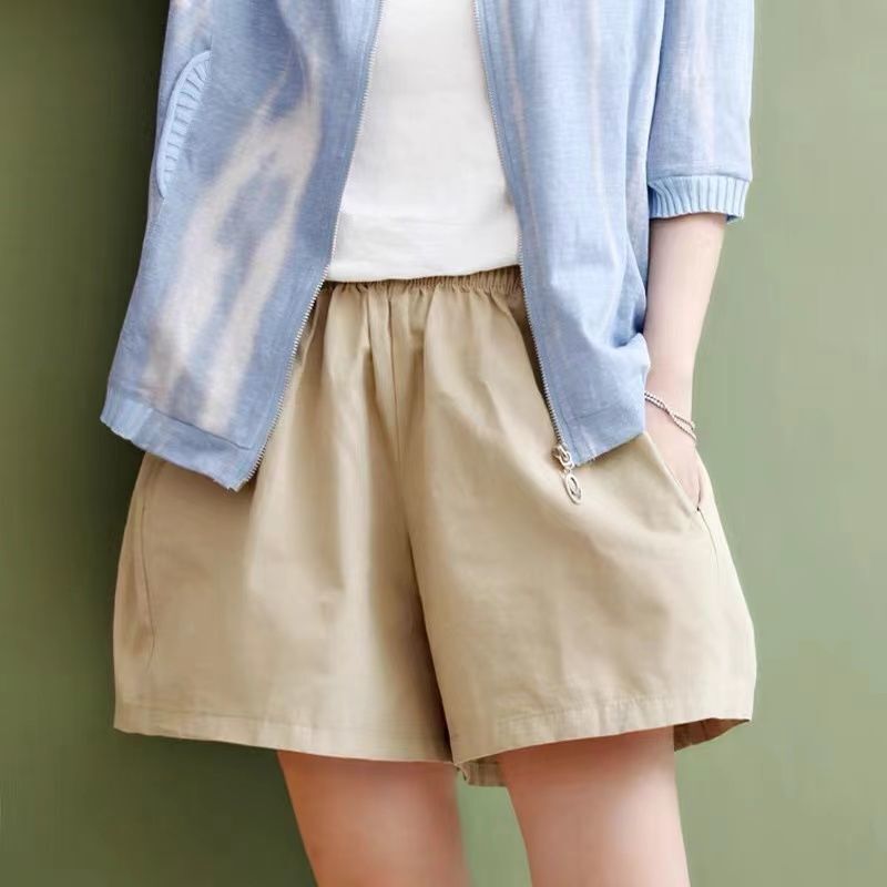 Already shipped: Pure cotton washed fabric, new summer style elastic waist loose slimming shorts, wide-leg pants for women