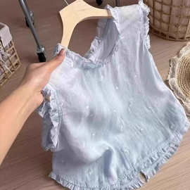 仅用于产品展示勿拍-木耳边文艺单排扣无袖衬衫背心女2025新款夏