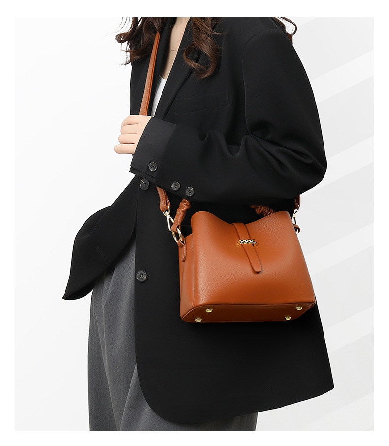 Trendy Bucket Bag Women's Bag Korean Style Shoulder Crossbody Niche Bag Texturized Soft Leather Handbag for Hand Bag_voghion.com