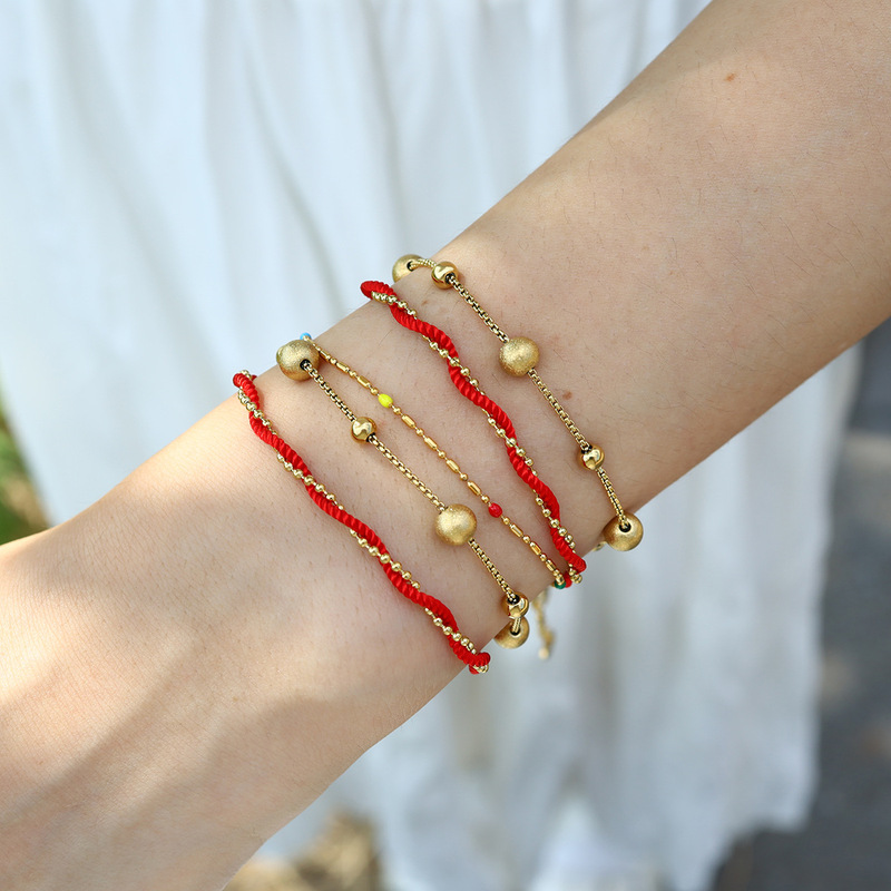 Lucky Red String Chinese New Year Fortune Bead Colorful Bracelet for Women, Versatile, Non-Fading, Adjustable Beaded Bracelet with Zipper