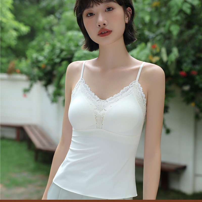 粉底液蕾丝吊带背心式女外穿带胸垫秋冬内搭无痕大码加长美背抹胸|undefined