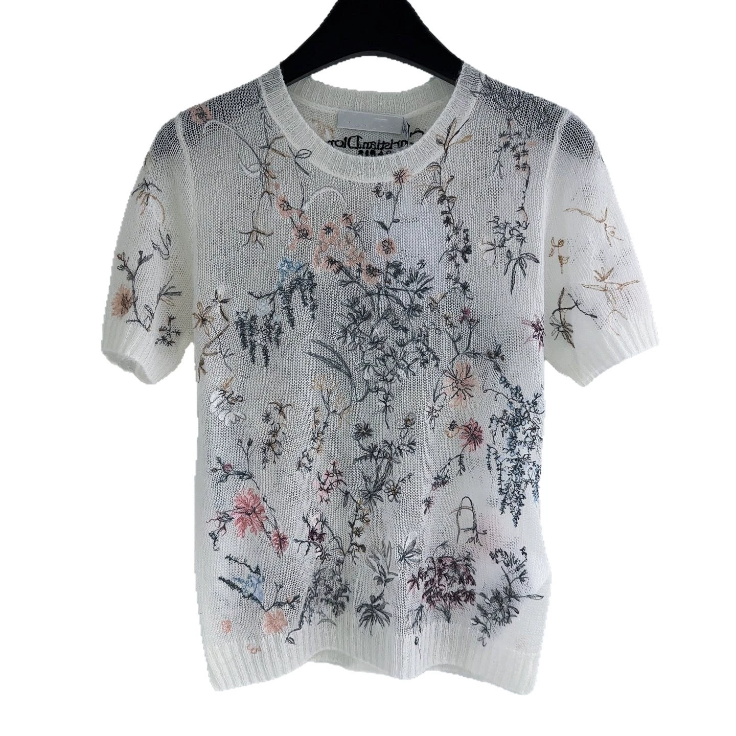 Spring knitted sleeves, sweater, with embroidery, round collar