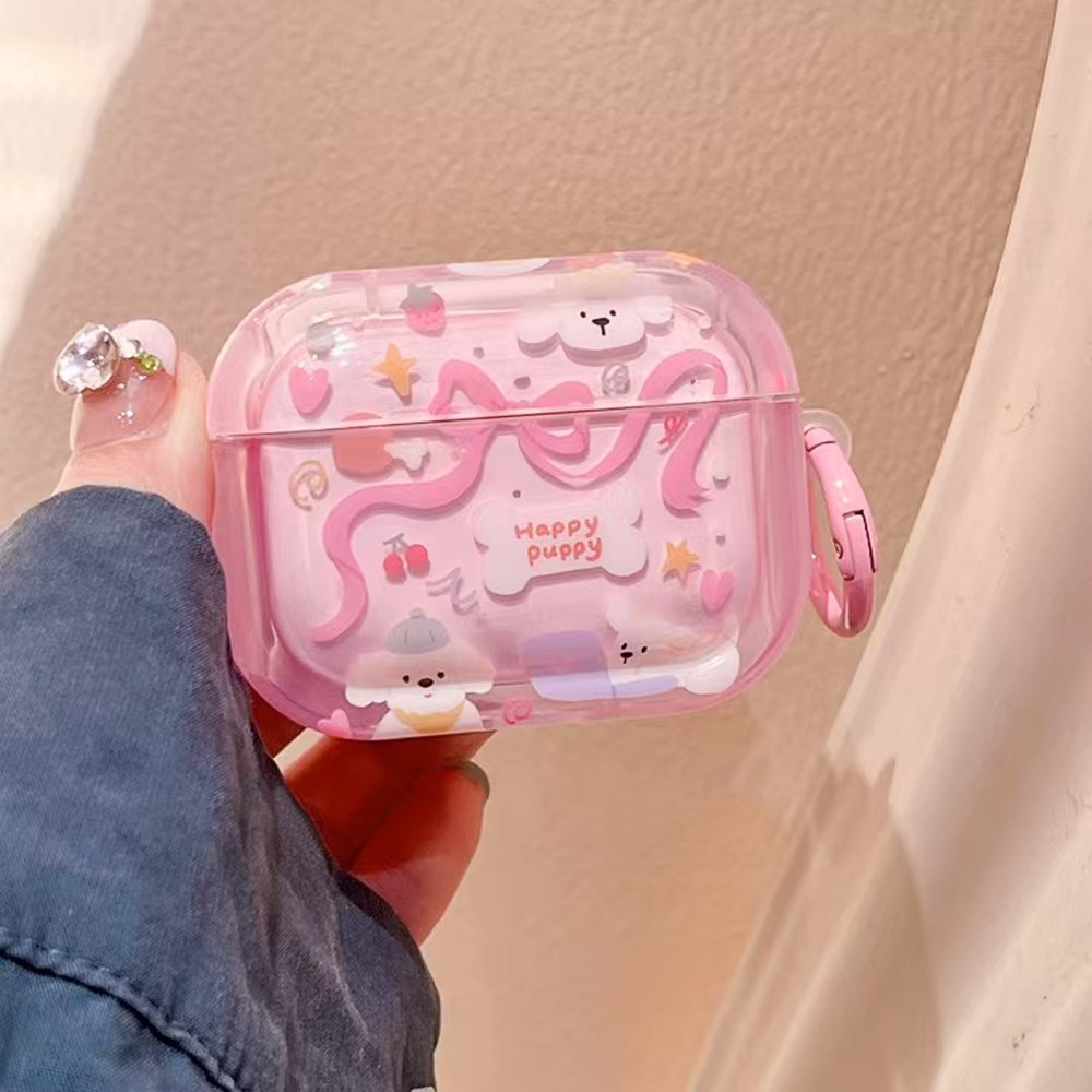 Nueva moda creativa Cinta rosa Puppy i12 Funda protectora para auriculares TPU Estuche blando anticaídas Estuche de transporte personalizado