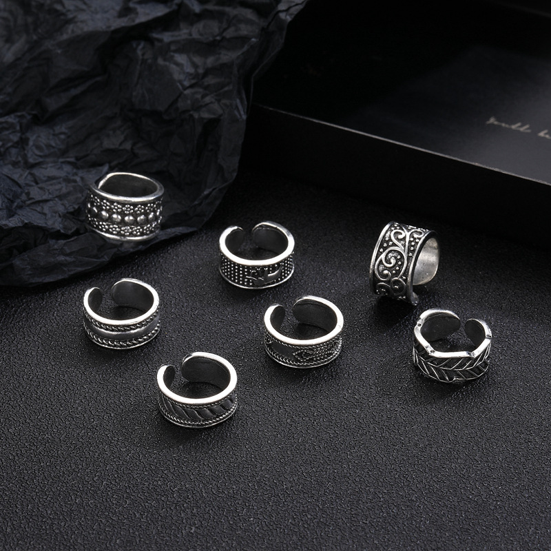 Amazon Comercio exterior nueva playa anillo hueco cadena geométrica conjunta pie anillo 7 unidades anillo abierto traje