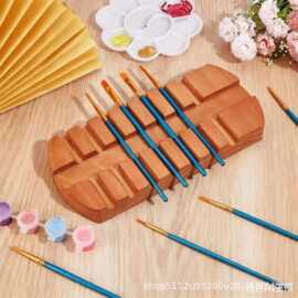 跨境木质画笔收纳架美术生油漆刷水彩笔刷底座书房毛笔架顶笔筒