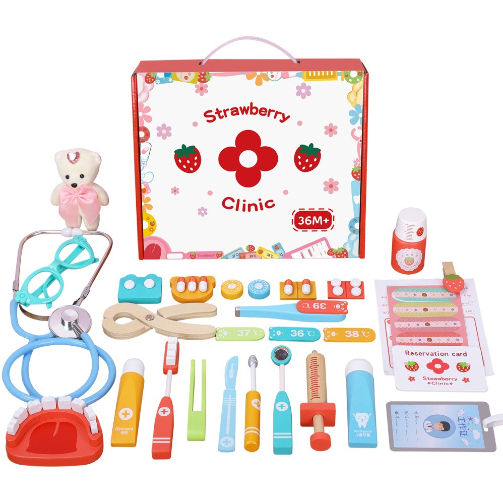 Simulación DE LOS NIÑOS caja la medicina del bebé niños y niñas jugar casa simulación doctor dentista inyección juguete madera regalo image 1