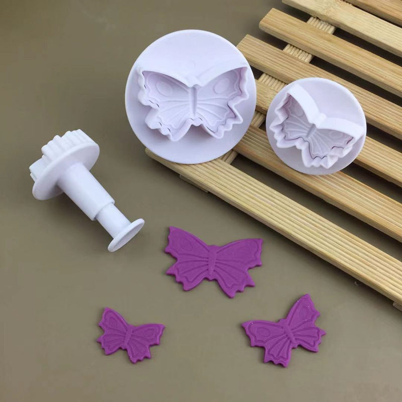 3PCS小号蝴蝶翻糖花压模 弹簧压模 DIY烘焙翻糖模具蛋糕模多因贝