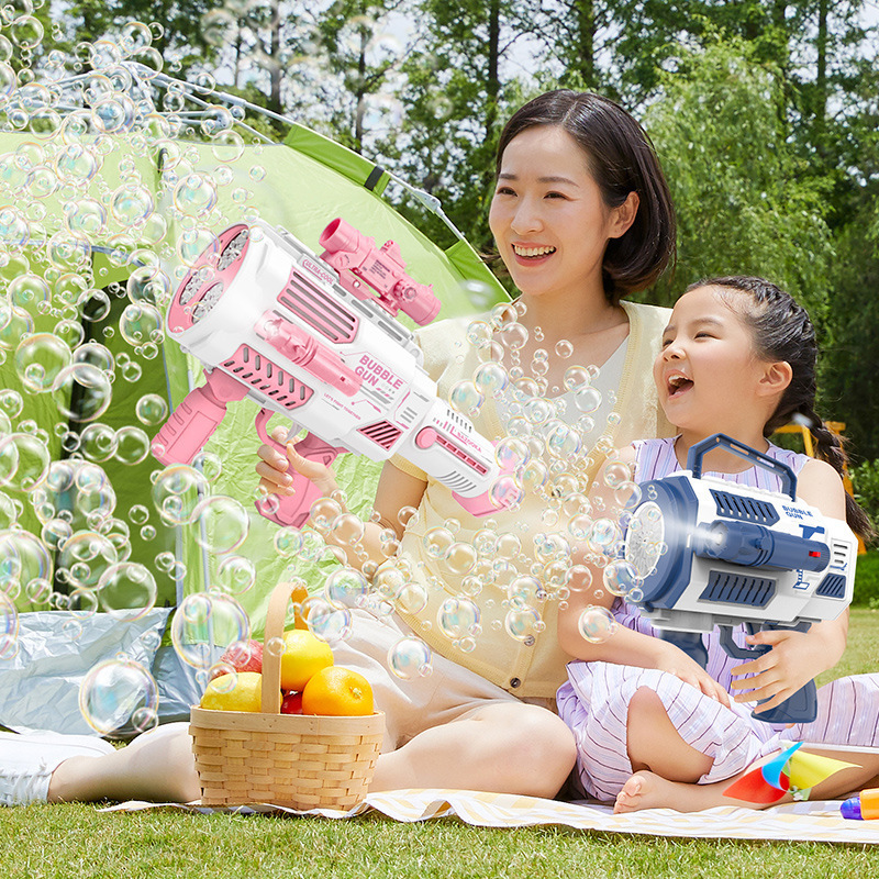 新款電動全自動泡泡機玩具兒童充電三缸N+孔音樂背包火箭筒泡泡槍