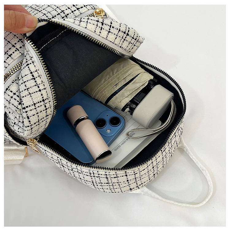 538g Weight Zipper Closure Type Double Shoulder Straps Strap Type Functional Backpack Bags Type Casual, Shopping Occasion Pu Leather Material Women's Backpack Backpack Plaid Pattern All Seasons Season Women's Gender Elegant, Streetwear Style Square Shape Plaid Casual Shopping Women's Backpack Functional Backpack 无