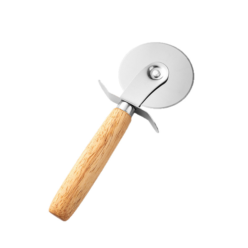 Cuchillo de pizza de acero inoxidable cuchillo de madera cuchillo de pizza cuchillo de pastel cuchillo de rodillo único cuchillo de horneado de pizza