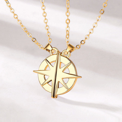 Cross-border new six-pointed star couple necklace pair of magnet men and women simple necklace Valentine's Day gift jewelry