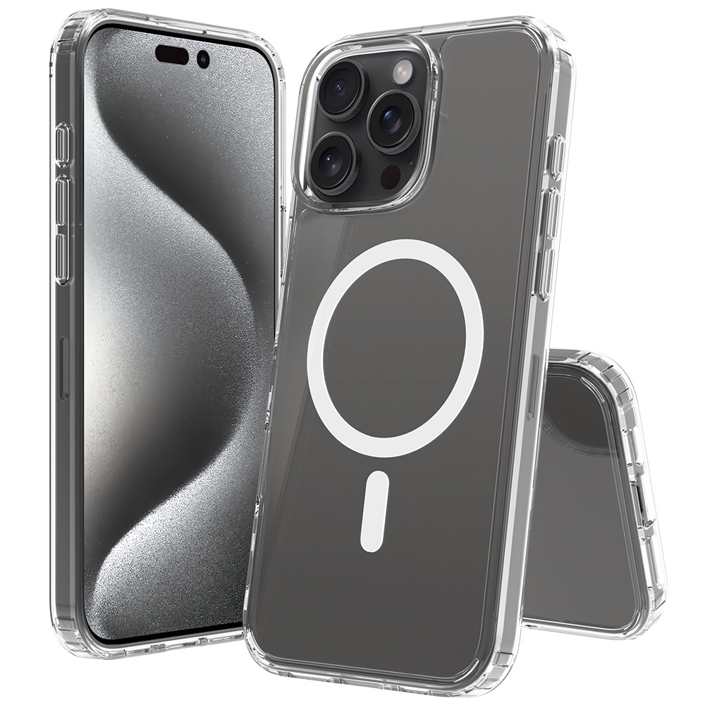Aplicable a iPhone16 Pro max transparente dos en uno succión magnética caso de teléfono móvil magsafe fábrica de caso a prueba de caídas