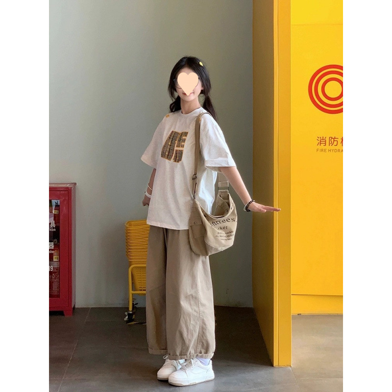 カーキ色のズボンのワイドパンツの女性2025の新型の夏のハイウエストの垂直感はやせています。|undefined