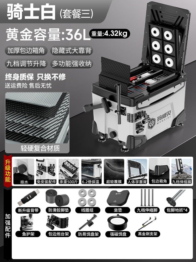 Caja de pesca completa nueva caja de pesca multifuncional ultra ligera de 36 litros, caja de pesca especial de pesca de Taiwán, caja de pesca salvaje, equipo de pesca.