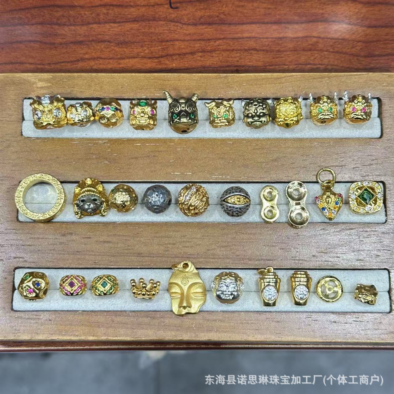 纯铜精工镶嵌桶珠隔珠麒麟醒狮阿呆diy手工编绳串珠手链项链挂件