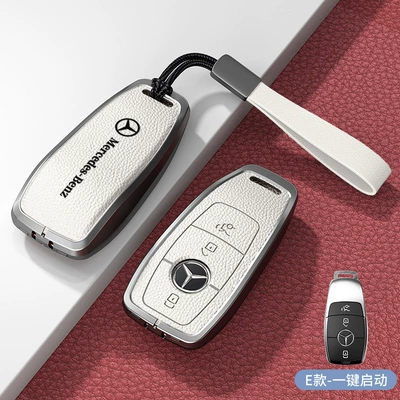 Car key bag, Cover C-Class 260L Glc300 S400 - standard-e-model-one-click-start-white-zinc-alloy-shell-hand-strap