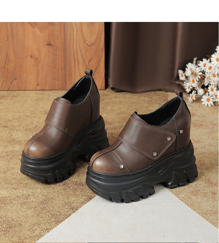 Giày cao gót nữ platform đế dày da thật cổ điển, gót 14 cm — Màu nâu chi tiết 10