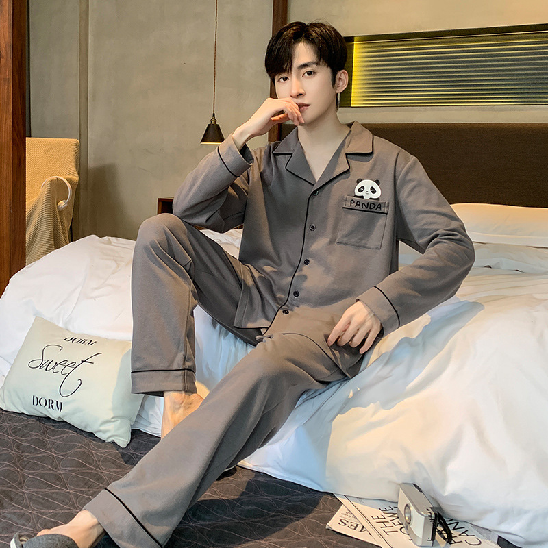 Pijamas de hombre cuidadosamente seleccionados, primavera y otoño, algodón puro, manga larga, nuevo estilo suelto, talla grande, los jóvenes pueden usar ropa de hogar