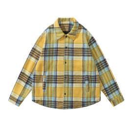 潮牌美式复古撞色格子毛呢外套男秋装hiphop情侣百搭情侣翻领夹克