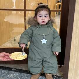 儿童冬装北欧风男女童宝宝可爱防水防风加厚滑雪服保暖连体棉服