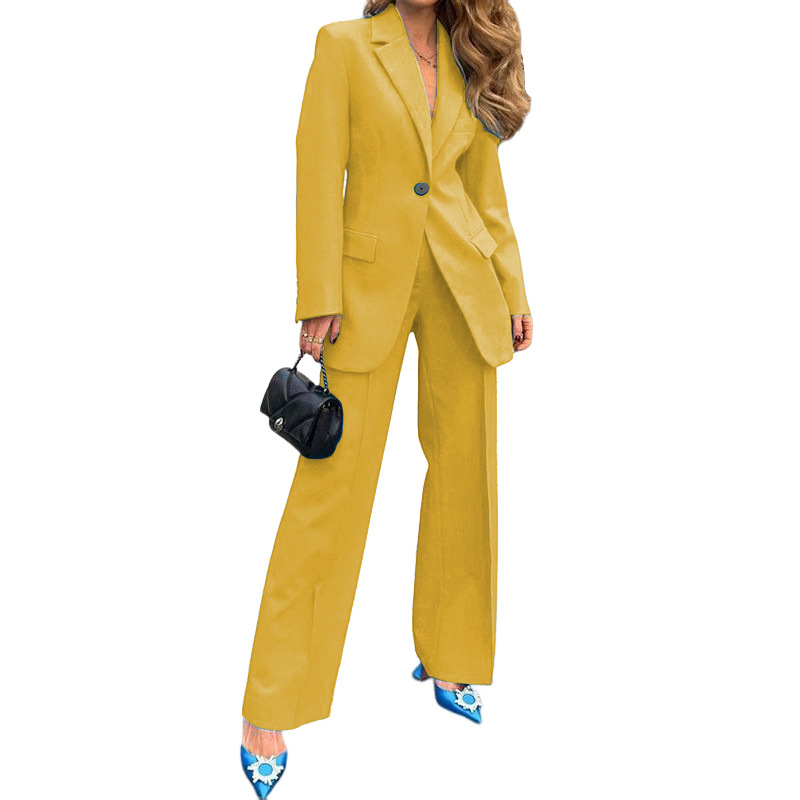 GraceChic FD1069 Collection Automne-Hiver 2023 - Nouveau blazer et pantalon décontractés unis - Collection deux pièces - Nouveauté Femme - Disponible_voghion.com