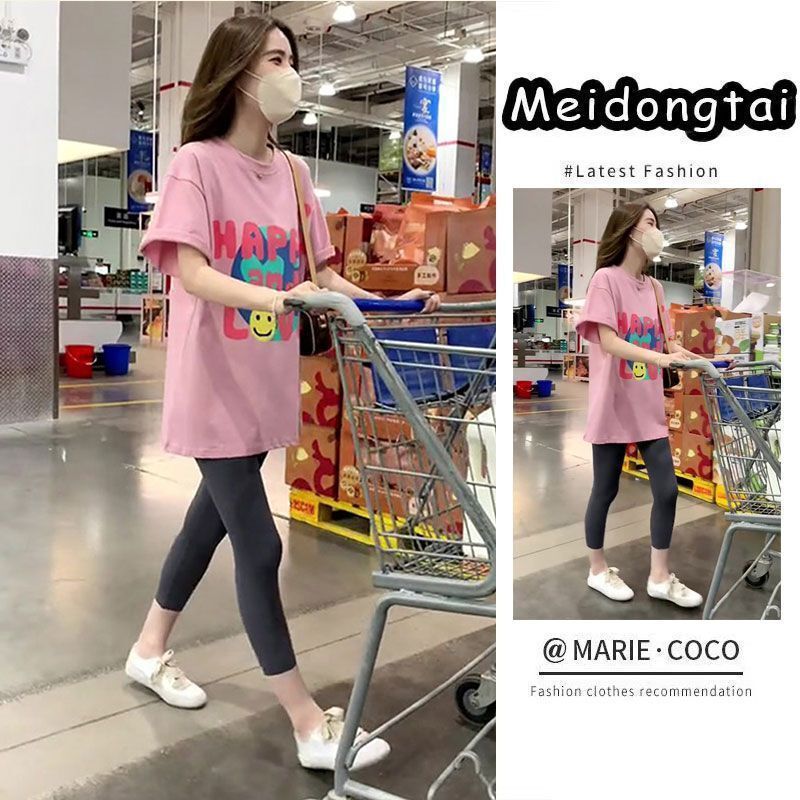 Korean-style Casual Wear Set Summer Women's Loose Printed Top with Cropped Shark Pants Fashionable Two-piece Set