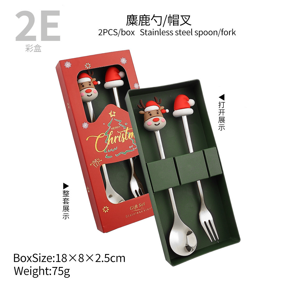 Cuchilleras de acero inoxidable transfronterizas muñecas de Navidad cucharas y tenedores juegos de regalo de café cucharas de postre horquilla de fruta pastel image 16