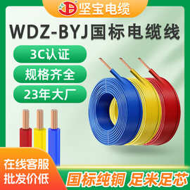 坚宝厂家批发国标电源线 WDZ-BYJ低烟无卤单芯铜芯足米电线缆