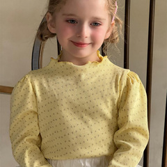 Top-down sweater with wood ear edge and bubble sleeve floral knitting for girls - 2025 Spring New Korean Style Children's Underwear